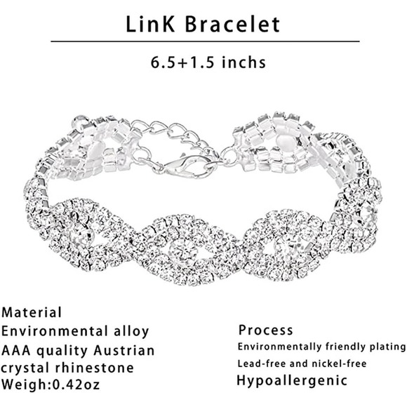 Sliver Crystal Necklace Set CZ Cubic Rhinestone Necklace Bracelet Earrings Set - Picture 3 of 4